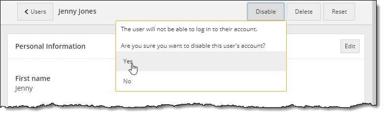 Confirm account disable option.